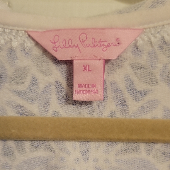 Lily Pulitzer 96% cotton Blue and White v-neck pullover hoodie SzXL - Picture 2 of 6